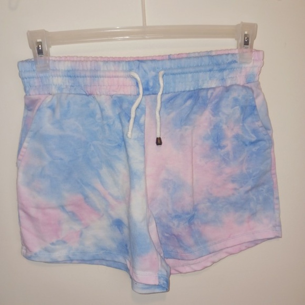 Indero soft comfy Blue Pink Tie Dye Lounge Shorts Elastic Waist Drawstring Large